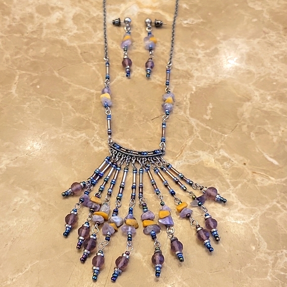 Bohemian Dangling Necklace and Matching Pierced Earrings - Picture 4 of 7